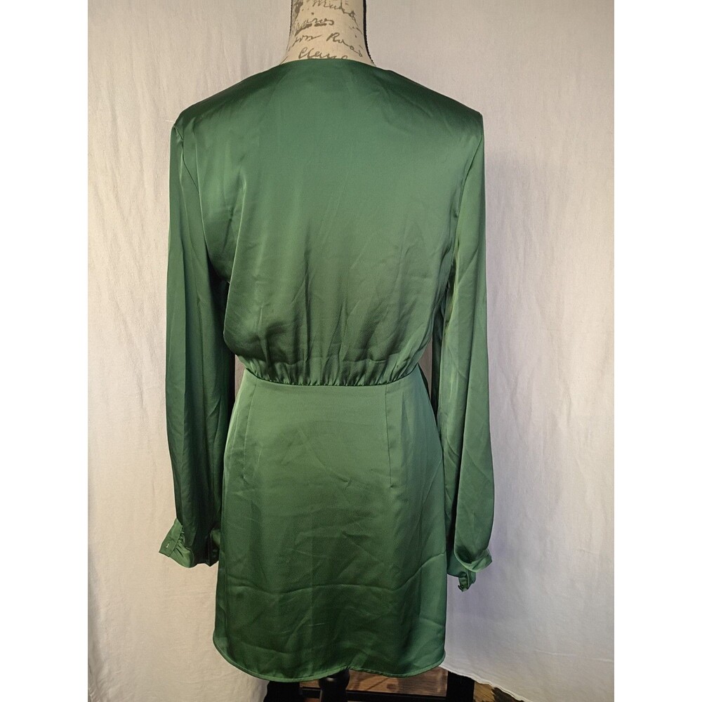 H&M BALLOON-SLEEVED SATIN DRESS Green Size S - Picture 3 of 5